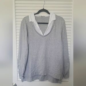 Gray Sweater with Sewn in Collar | XL | Rosh Sleeve Detail | Great Condition